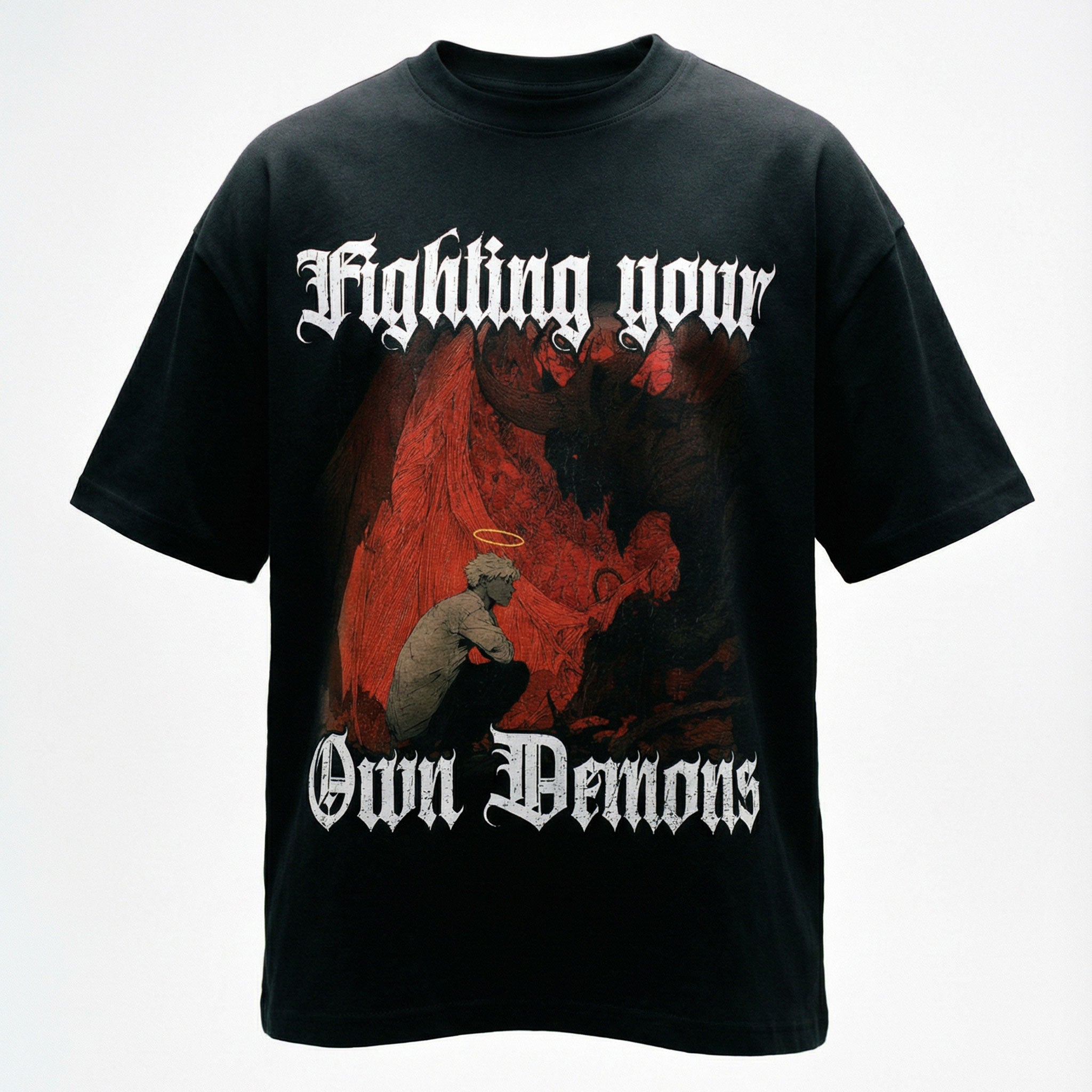 OATH & HONOR FIGHT DEMONS CLASSIC OVERSIZED TEE - BLACK
