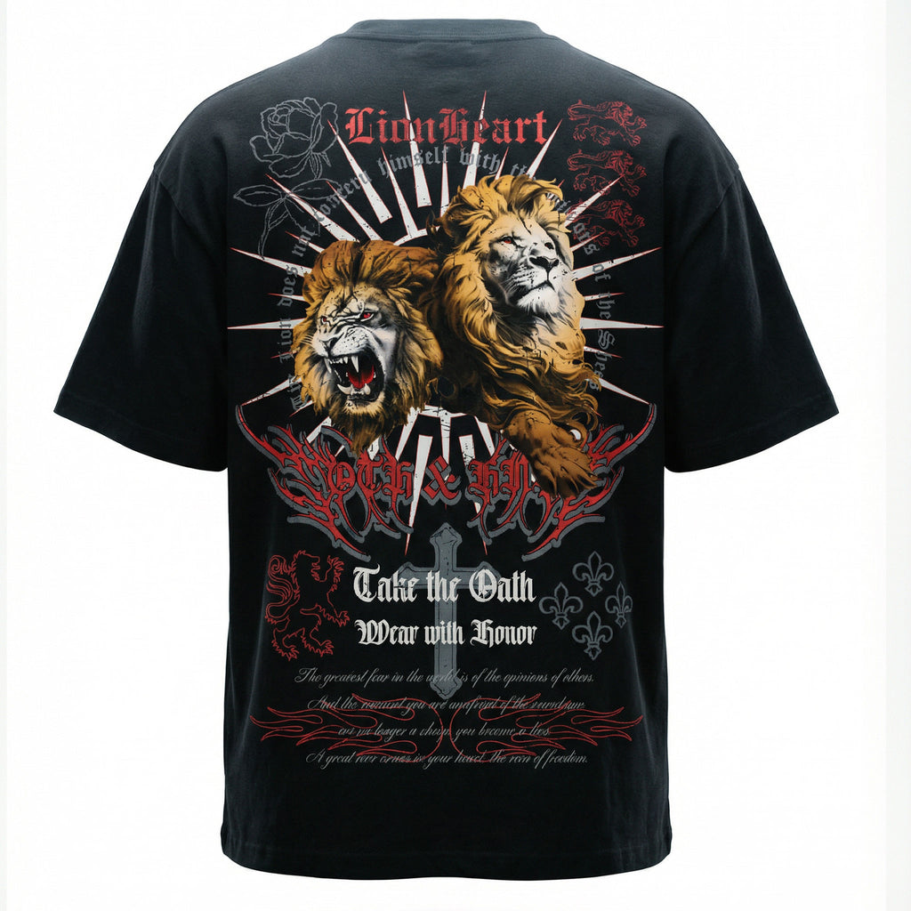 OTH & HNR LION HEART CLASSIC BOXY TEE - BLACK