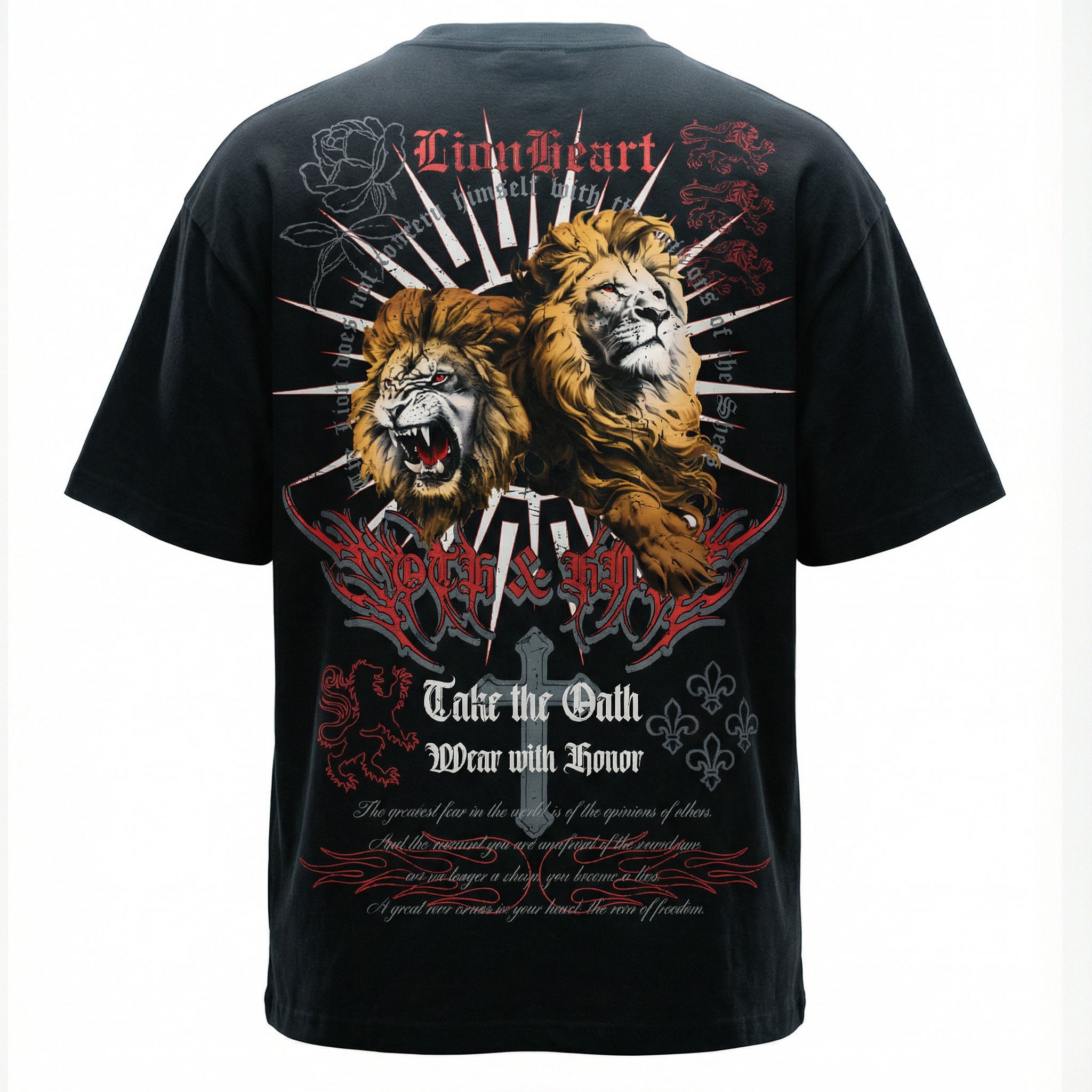 OTH & HNR LION HEART CLASSIC BOXY TEE - BLACK