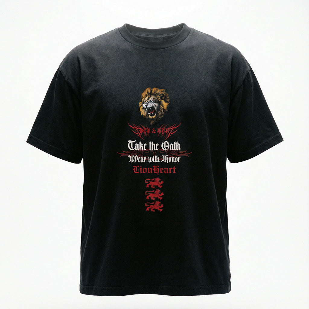 OTH & HNR LION HEART CLASSIC BOXY TEE - BLACK